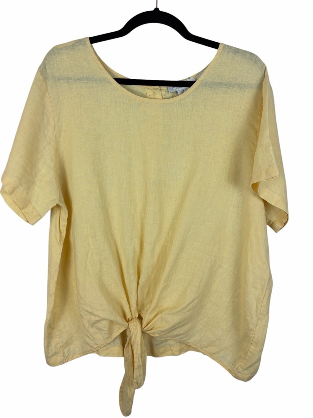 Rachel Zoe 100% Linen Tie Front Blouse XL Butter Yellow Short Sleeve Summer Top